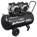 100L Oil Free Low Noise Direct Drive Air Compressor 2 x 2hp
