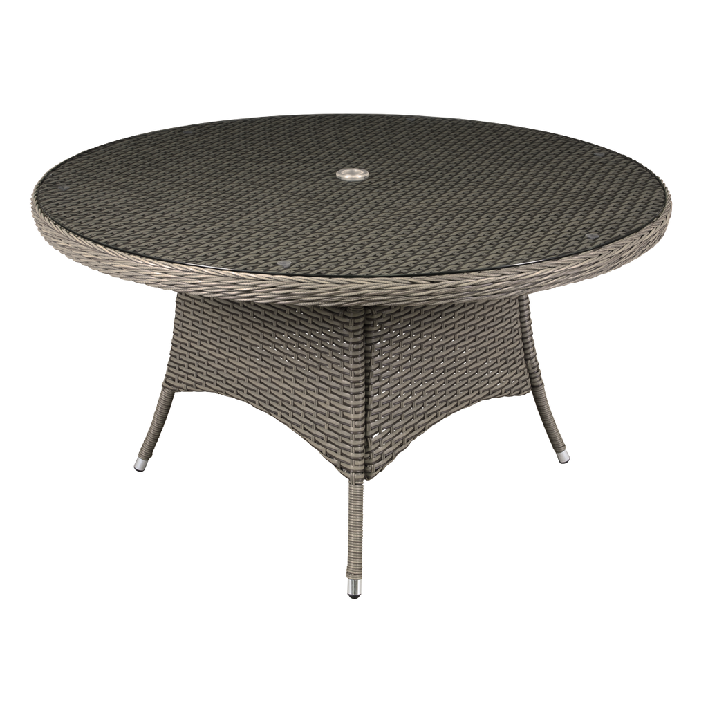 Dellonda Chester Rattan Wicker Round Outdoor Dining Table with Tempered Glass Top