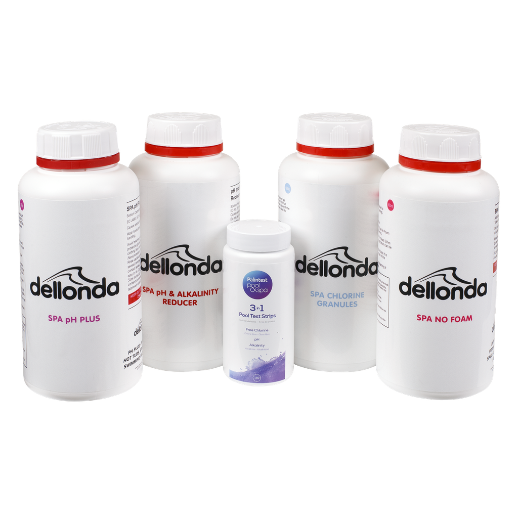 Sealey Dellonda Hot Tub/Spa Starter Kit - Chlorine, pH Increaser, Dry Acid, Foam Down & Test Strips
