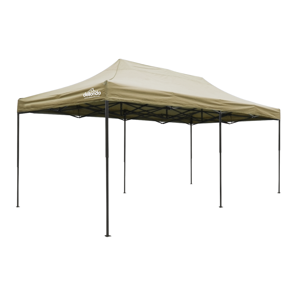 Dellonda Premium 3x6m Pop-Up Gazebo, Heavy Duty, PVC Coated, Water-Resistant Fabric Supplied with Carry Bag, Rope, Stakes & Weight Bags - Beige Canopy