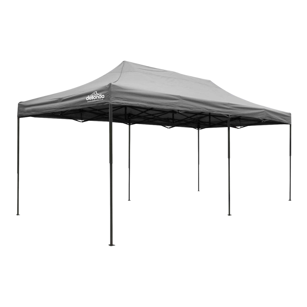 Dellonda Premium 3x6m Pop-Up Gazebo, Heavy Duty, PVC Coated, Water-Resistant Fabric, Supplied with Carry Bag, Rope, Stakes & Weight Bags - Grey Canopy