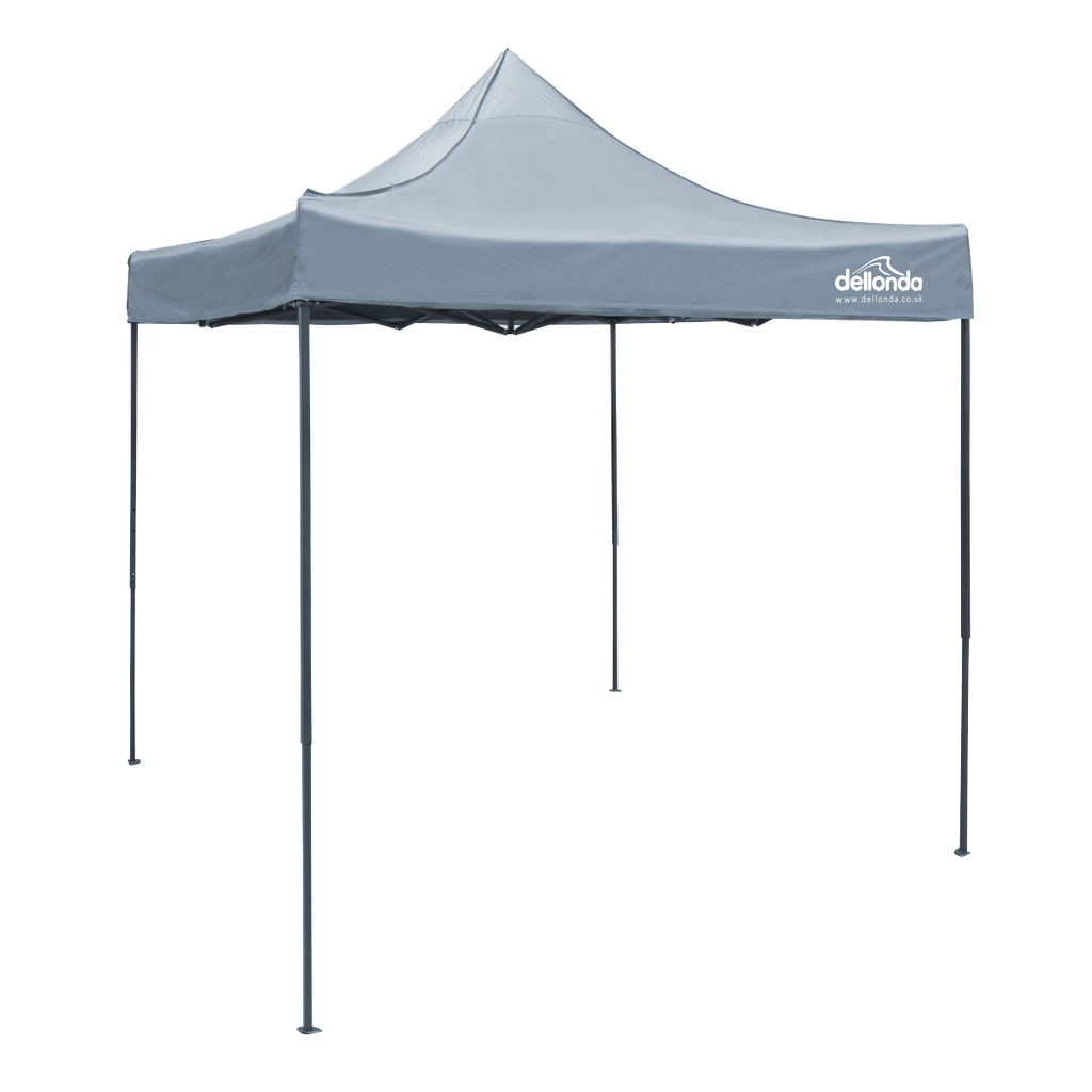 Dellonda Premium 2 x 2m Pop-Up Gazebo, Heavy Duty, PVC Coated, Water-Resistant Fabric, Supplied with Carry Bag, Rope, Stakes & Weight Bags - Grey Canopy