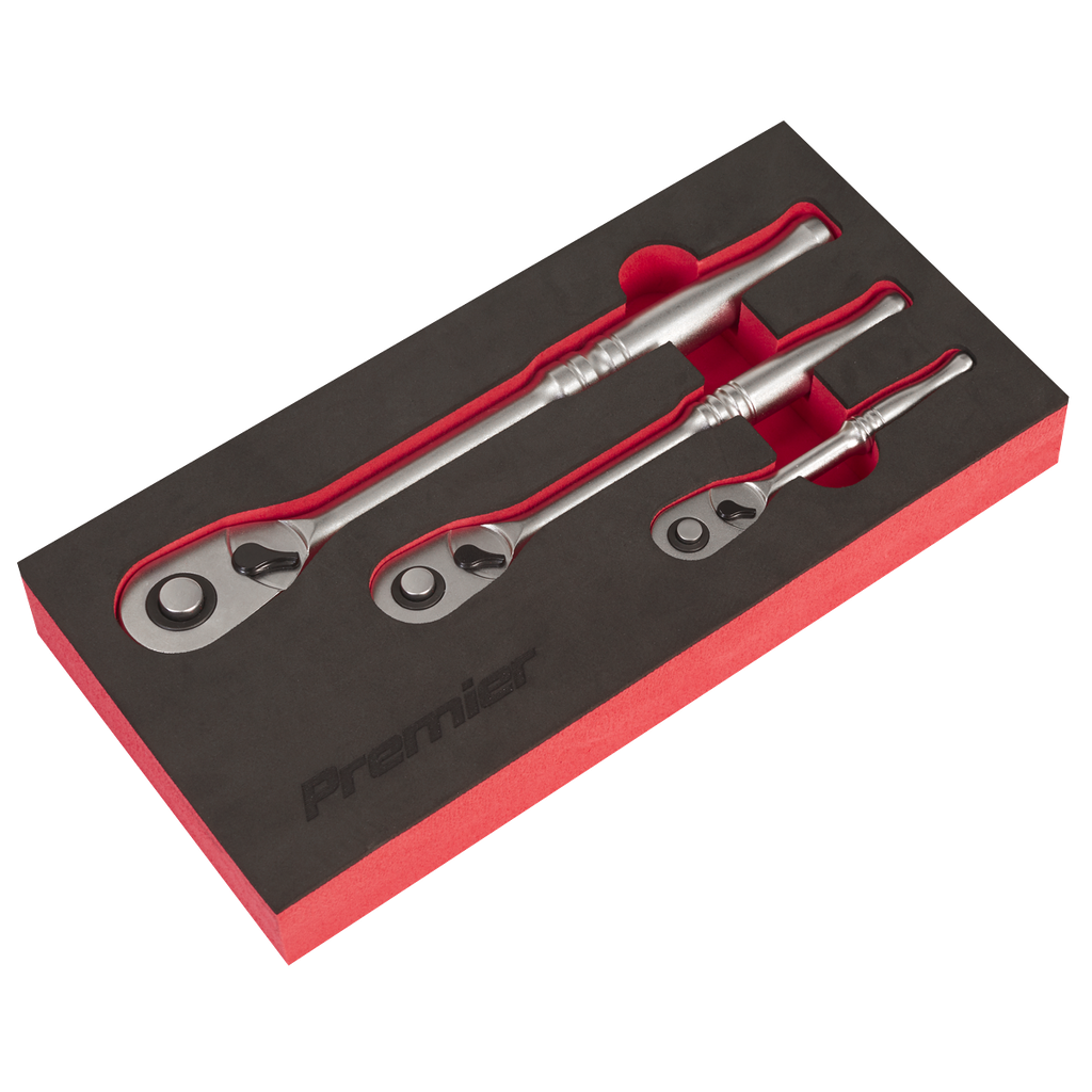 Premier Platinum Pear-Head Ratchet Wrench Set with Flip Reverse 3pc