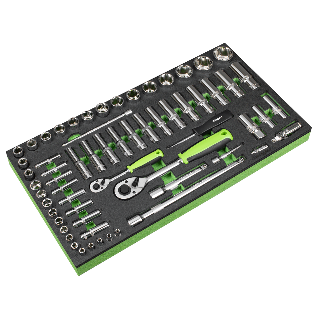 Siegen Socket Set with Tool Tray 1/4" & 1/2"Sq Drive 62pc