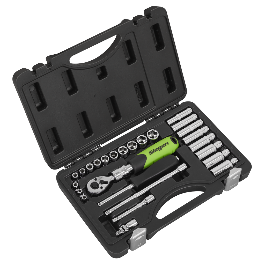 Siegen Extendable Ratchet Socket Set 1/4"Sq Drive 26pc