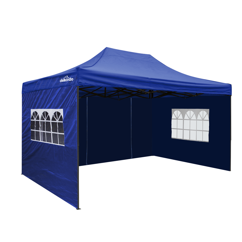 Dellonda Premium 3x4.5m Pop-Up Gazebo & Side Walls, PVC Coated, Water-Resistant Fabric with Carry Bag, Rope, Stakes & Weight Bags - Blue