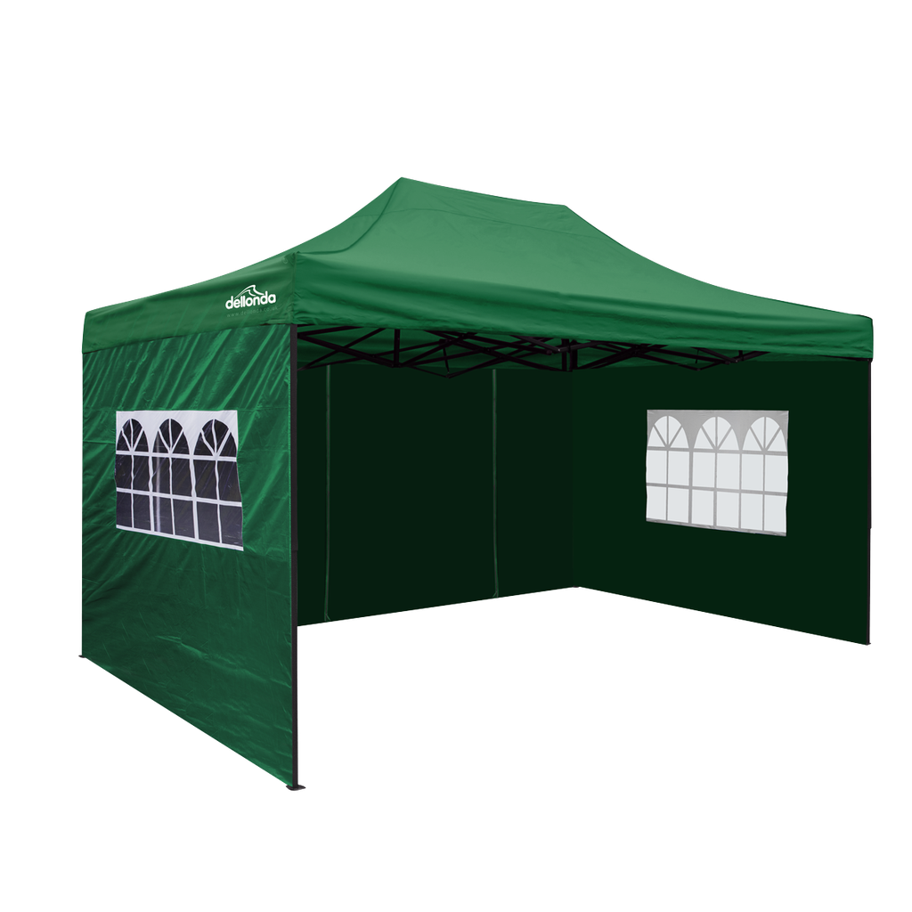 Dellonda Premium 3x4.5m Pop-Up Gazebo & Side Walls, PVC Coated, Water-Resistant Fabric with Carry Bag, Rope, Stakes & Weight Bags - Green