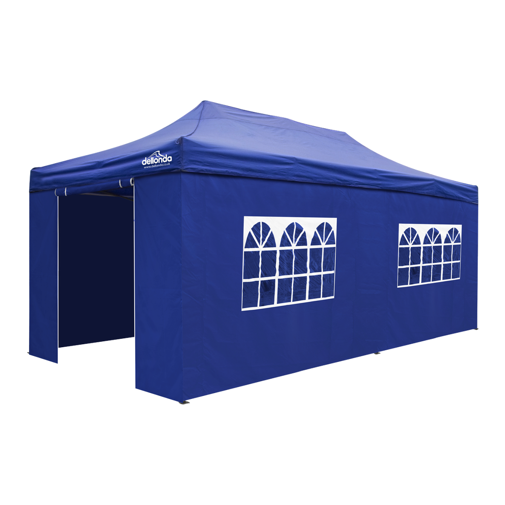 Dellonda Premium 3x6m Pop-Up Gazebo & Side Walls, PVC Coated, Water-Resistant Fabric with Carry Bag, Rope, Stakes & Weight Bags - Blue Canopy - DG173
