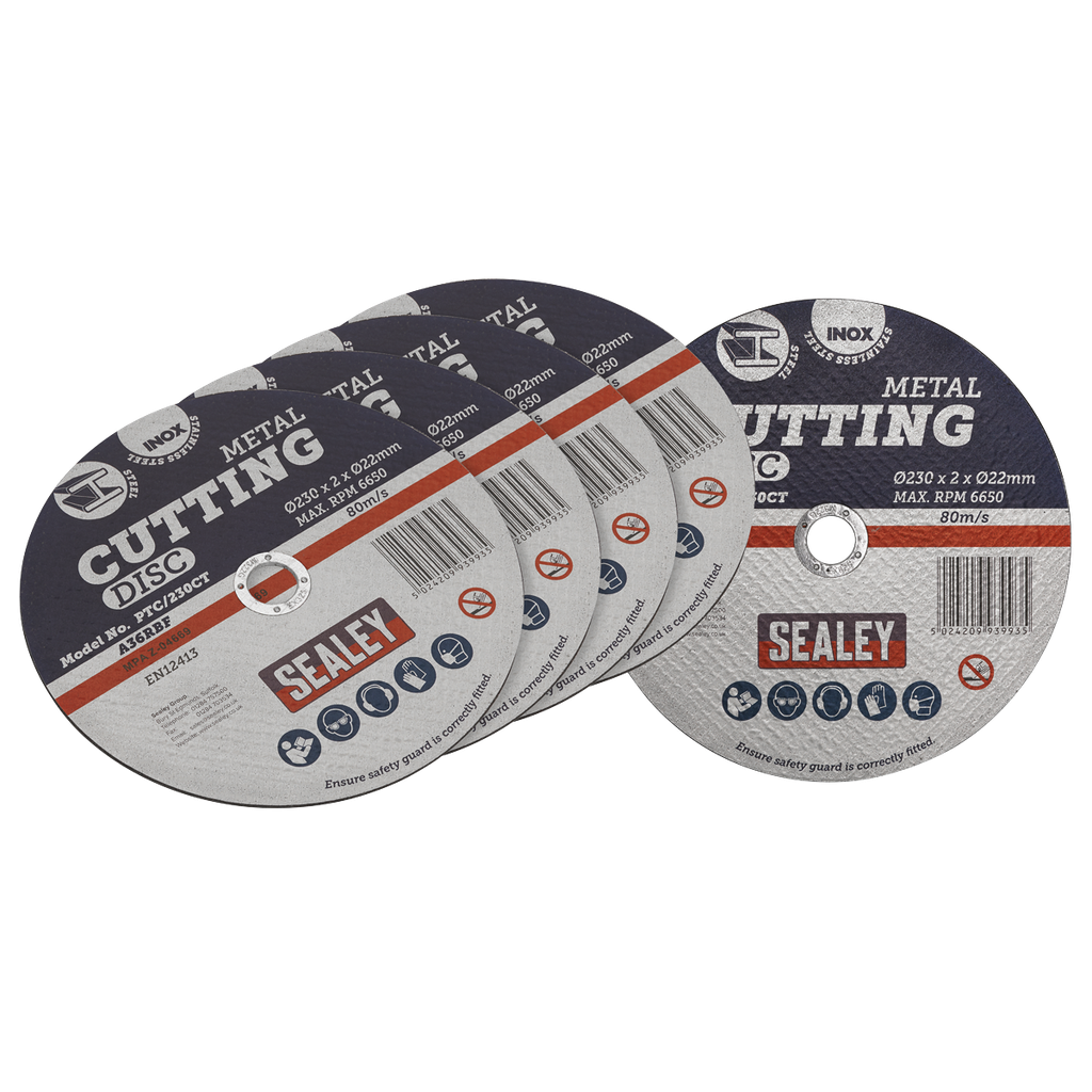 Sealey 230 x 2mm Cutting Disc 22mm Bore - Pack of 5