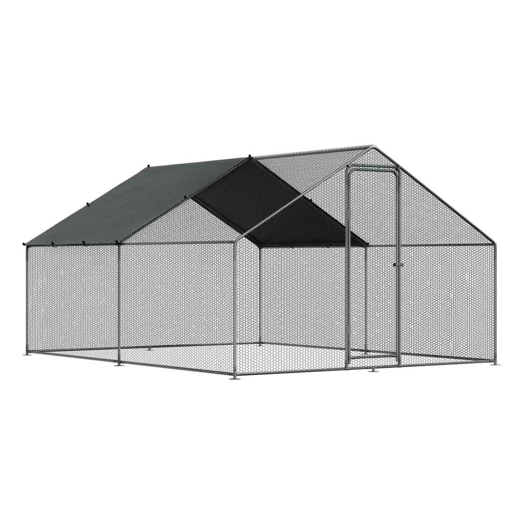 Dellonda Walk-In Galvanized Steel Chicken Run with Roof Cover & PVC Coated Chicken Wire