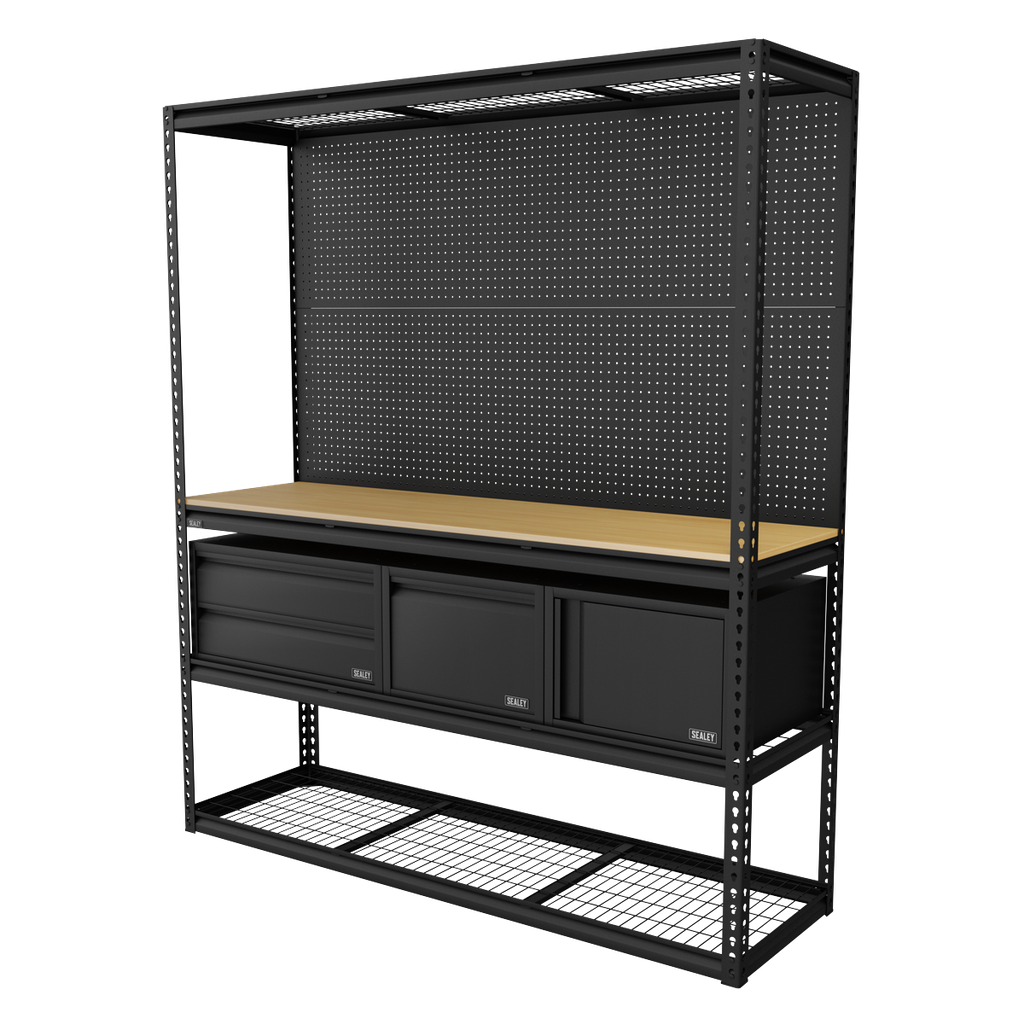 Heavy-Duty Modular Workbench & Racking Kit with 3 Storage Units