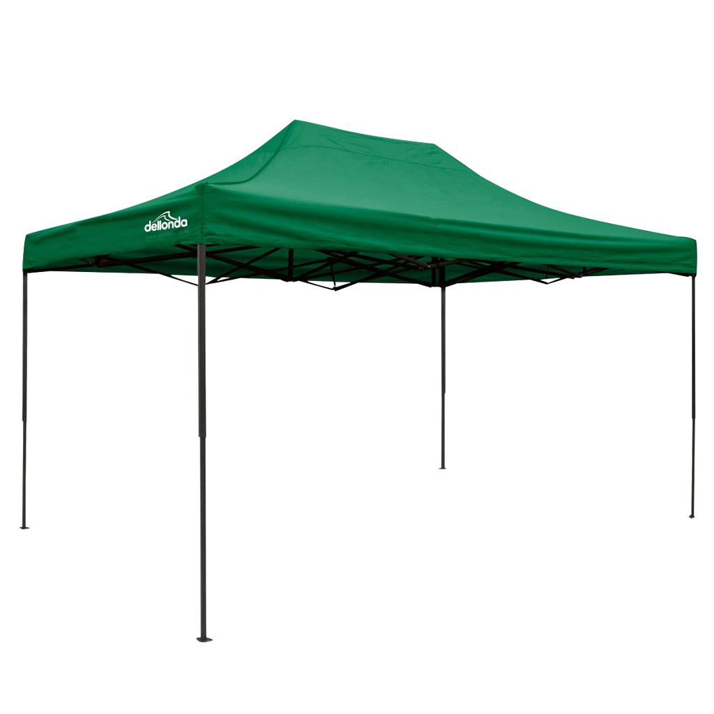 Dellonda Premium 3 x 4.5m Pop-Up Gazebo, Heavy Duty, PVC Coated, Water-Resistant Fabric, Supplied with Carry Bag, Rope, Stakes & Weight Bags - Dark Green Canopy
