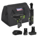 Sealey 2 x SV10.8 Series Cordless Impact Wrench & Ratchet Wrench Kit 10.8V - 2 Batteries & Euro Plug