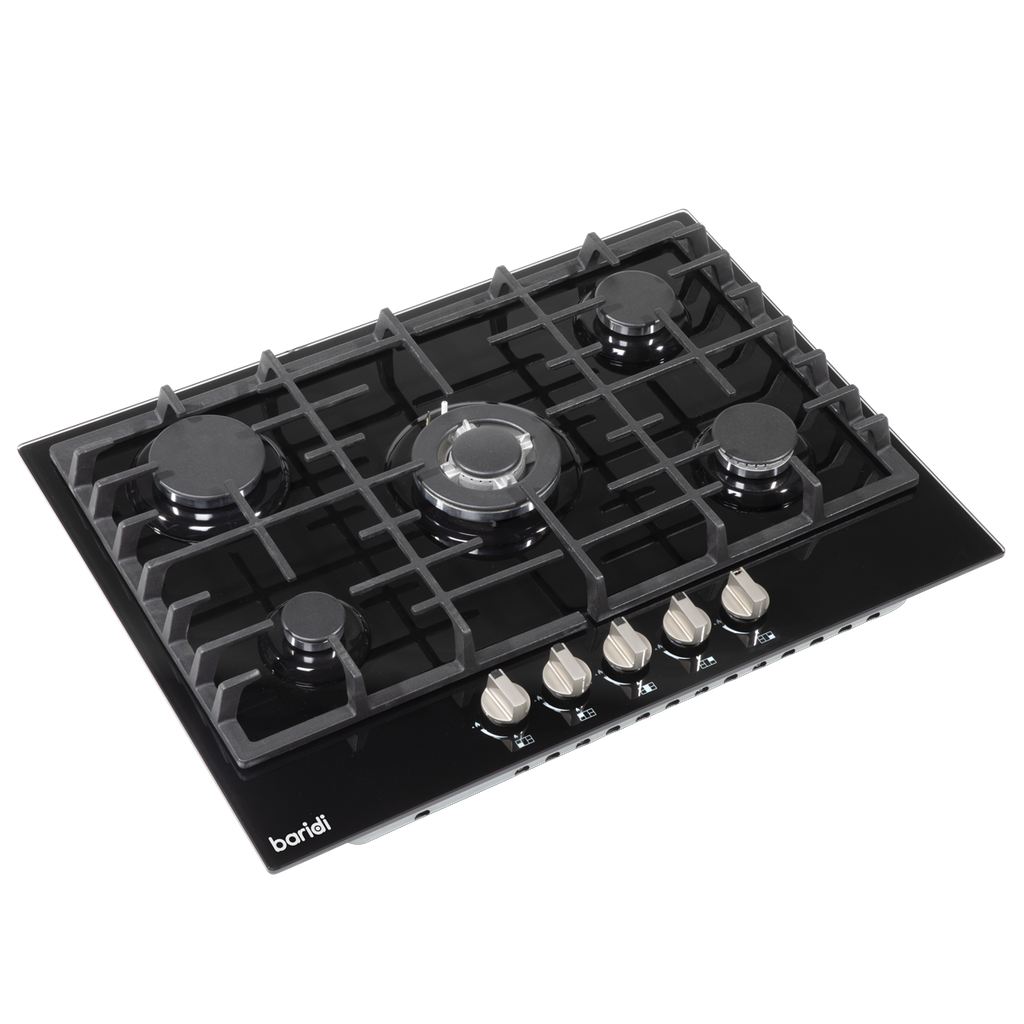 Baridi Gas Hob with 5 Cooking Zones 70cm - Black