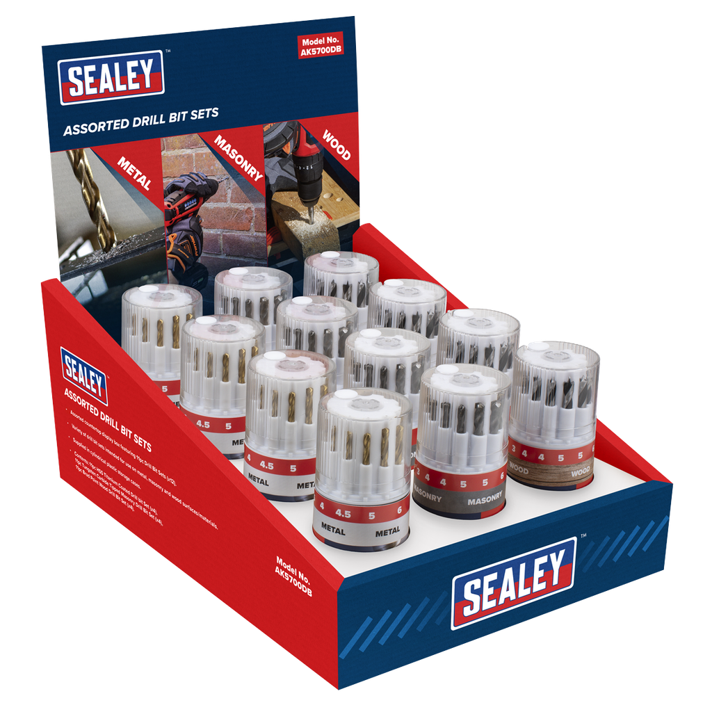 Sealey Assorted Drill Bit Sets - Display Box of 12