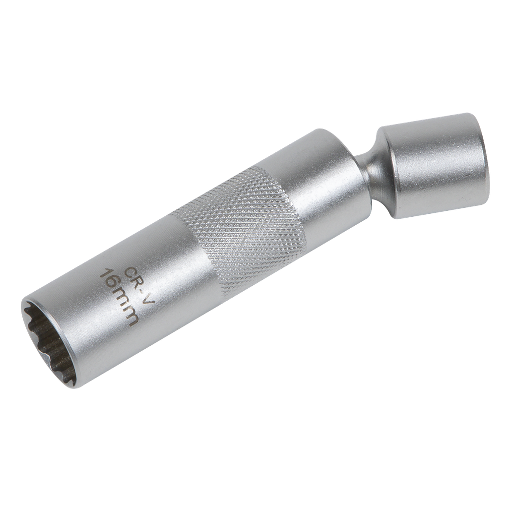 Spark Plug Socket with Universal Joint 3/8"Sq Drive 12-Point 16mm