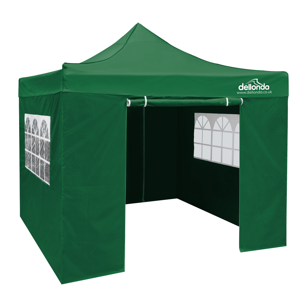 Dellonda Premium 2x2m Pop-Up Gazebo & Side Walls, PVC Coated, Water-Resistant Fabric with Carry Bag, Rope, Stakes & Weight Bags - Green