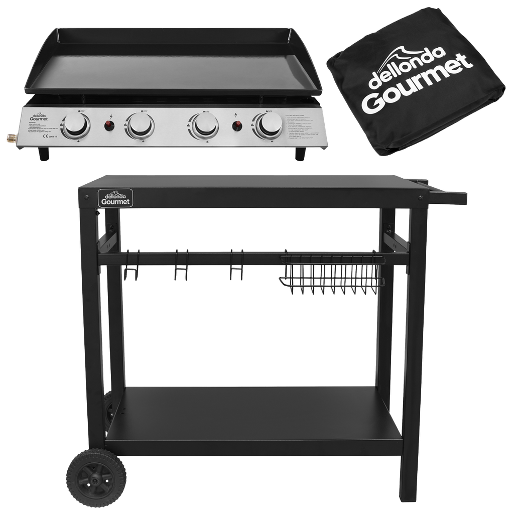 Dellonda 4 Burner Portable Gas Plancha, Cover & Trolley