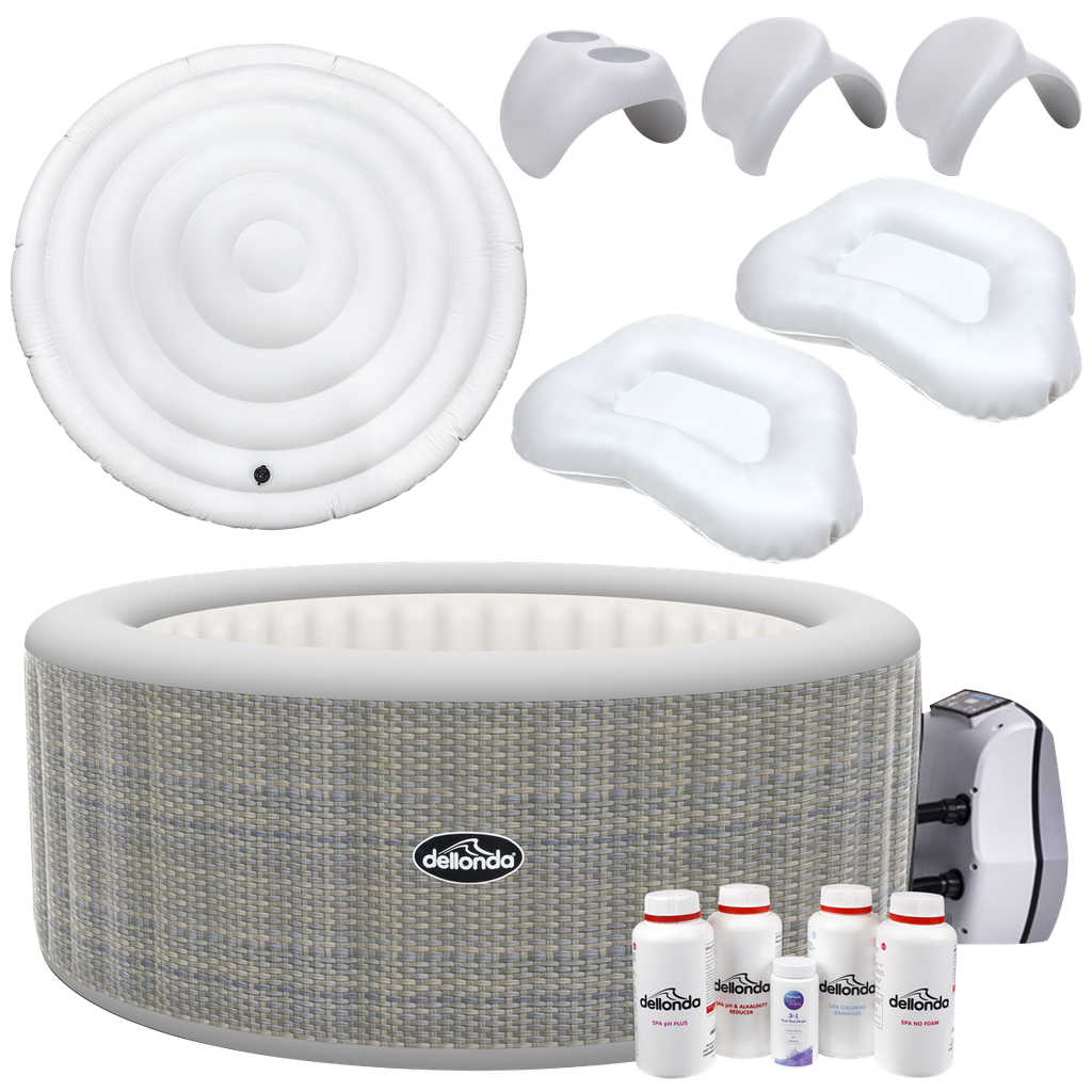 Dellonda 2-4 Person Inflatable Hot Tub/Spa with Smart Pump & Starter Kit - Rattan Effect