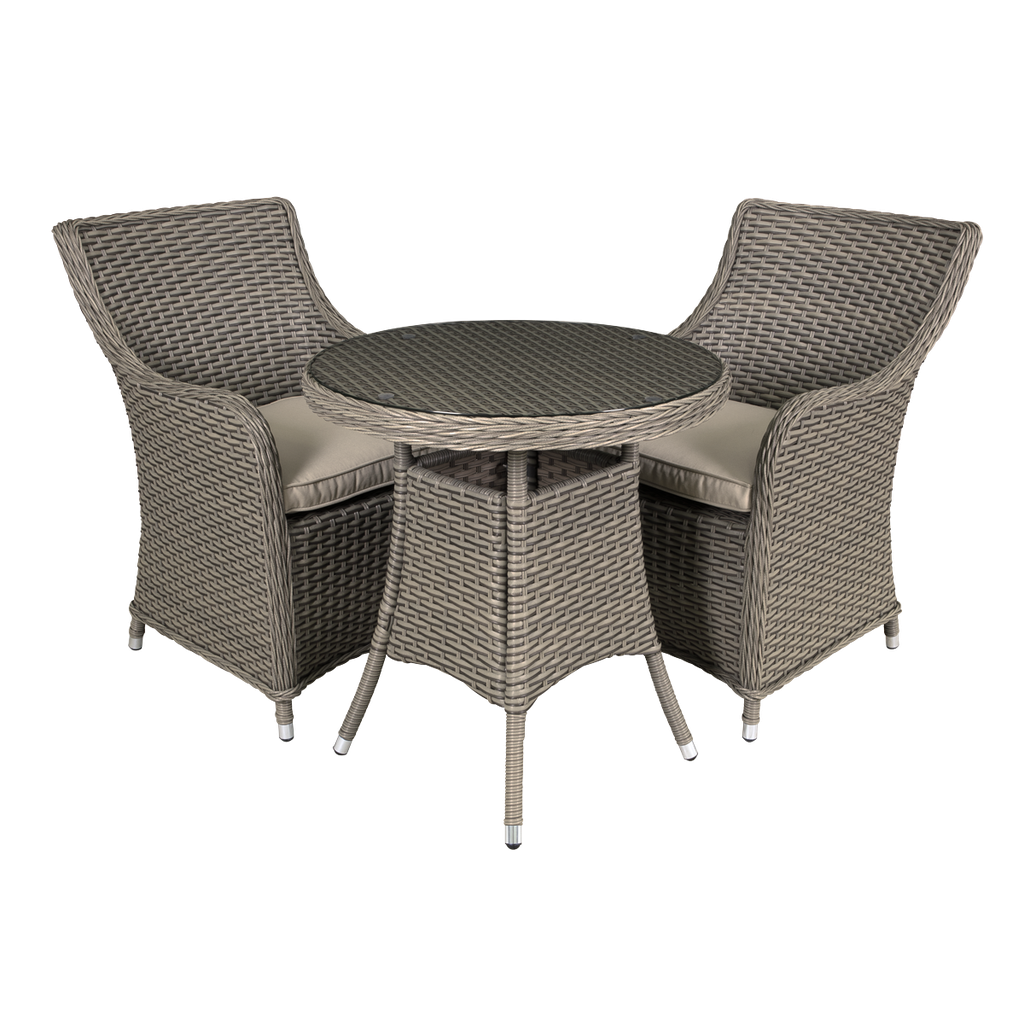 Dellonda Chester Rattan Wicker Outdoor Dining Set with Tempered Glass Tabletop 3pc