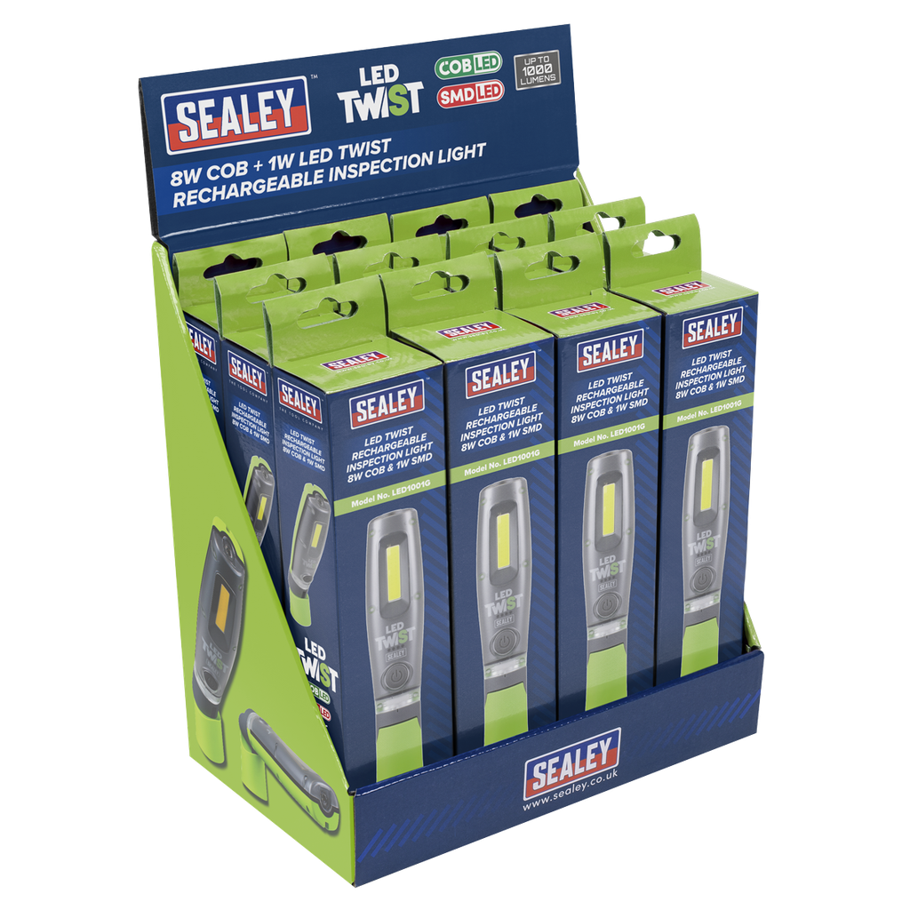 Sealey LED Twist Rechargeable Inspection Light, Green - Box of 12