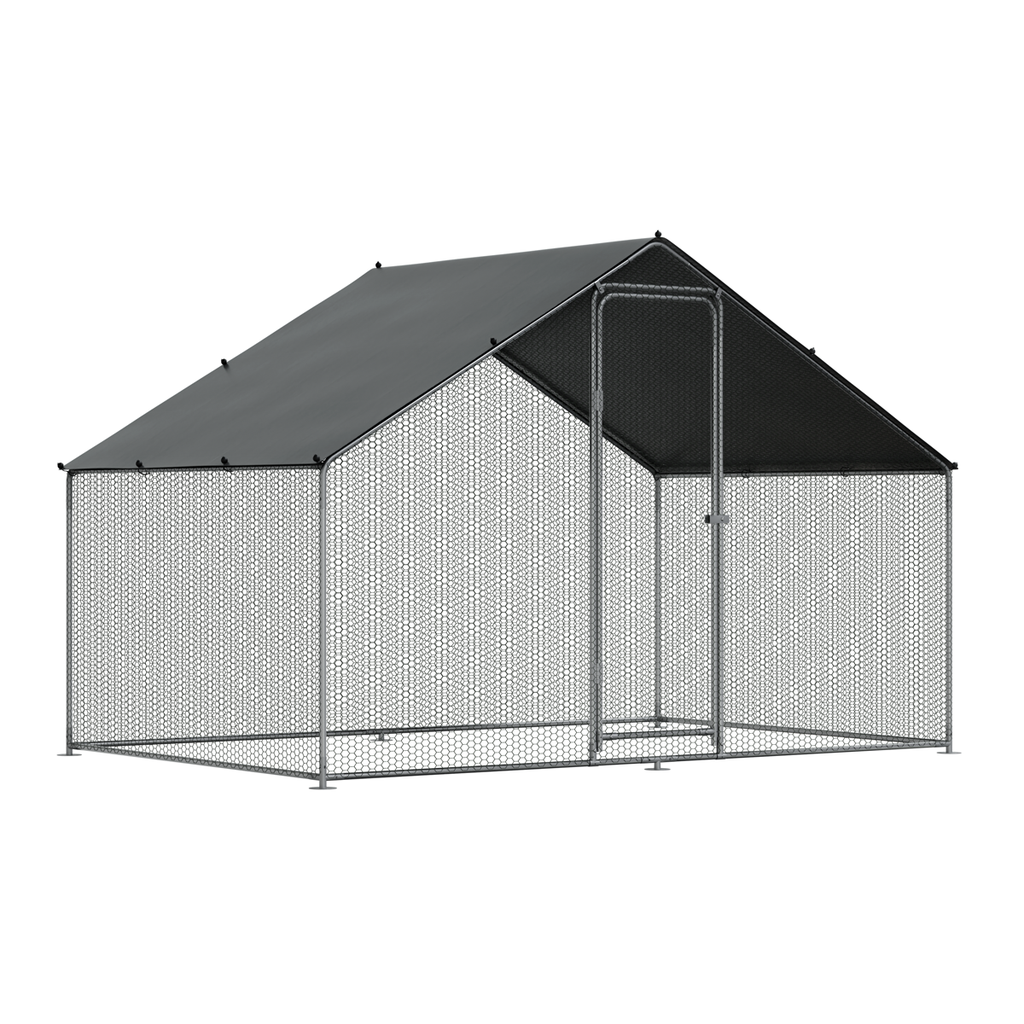 Dellonda Walk-In Galvanized Steel Chicken Run with Roof Cover & PVC Coated Chicken Wire
