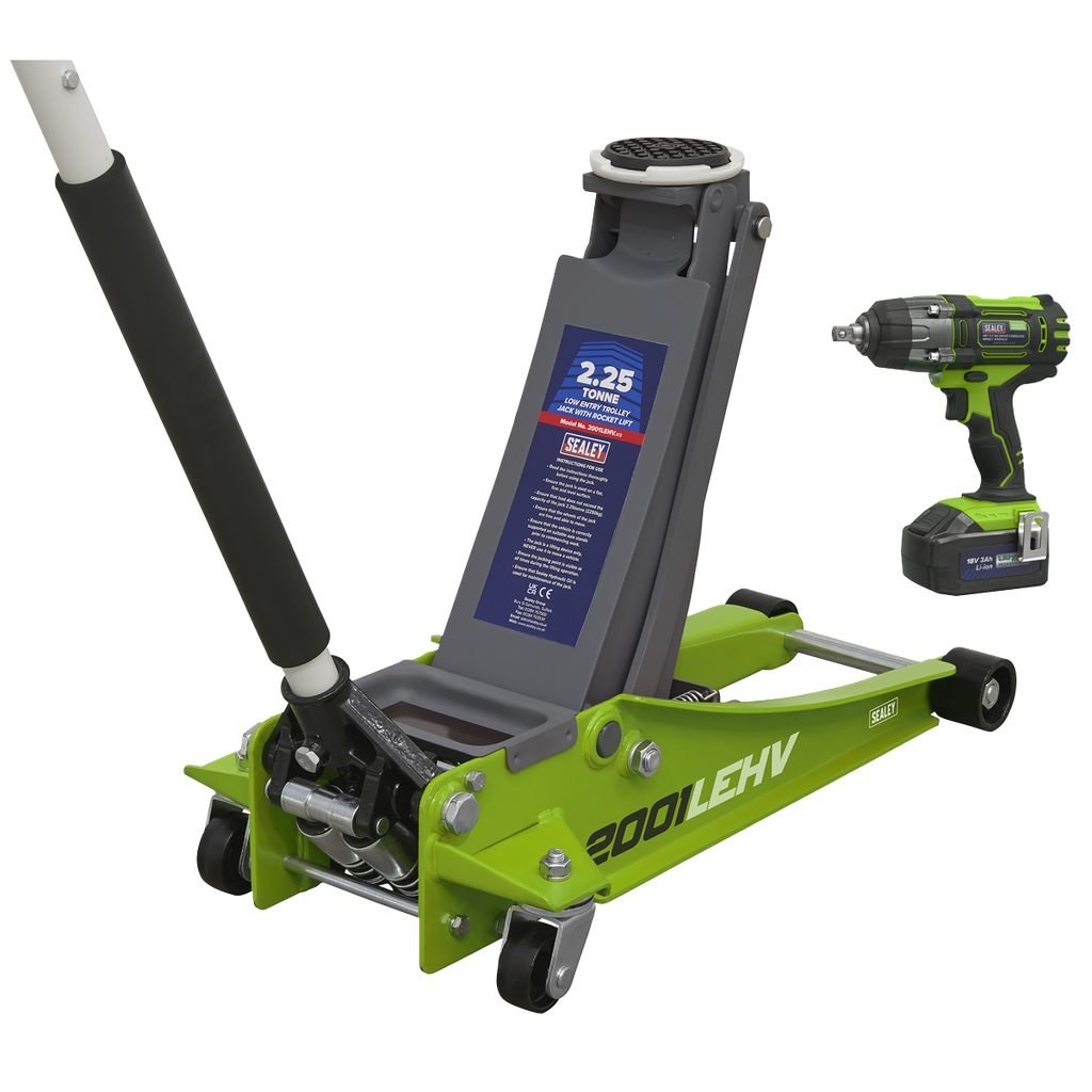Sealey Trolley Jack & Cordless Impact Wrench Combo - Green