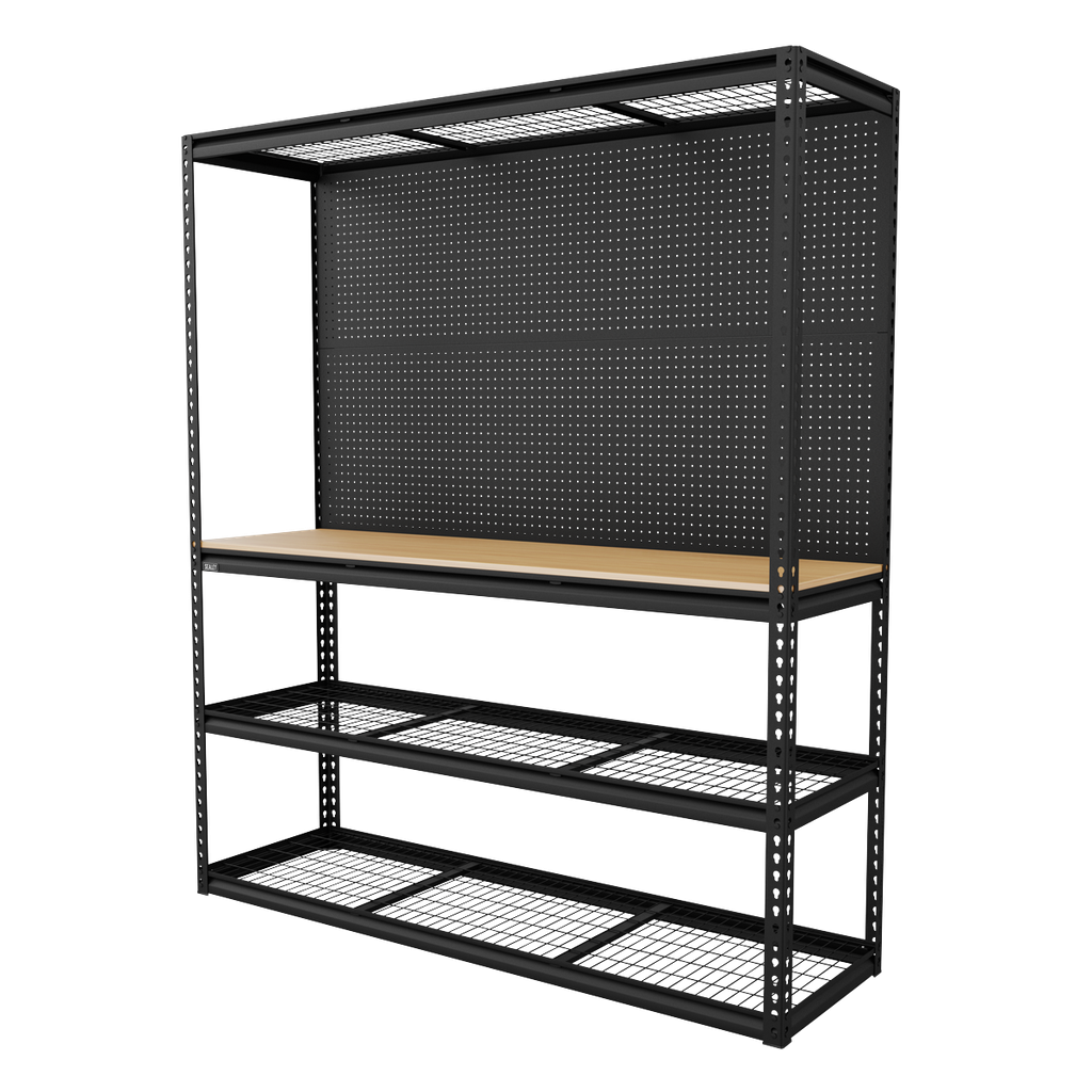 Heavy-Duty Modular Workbench with Racking & Pegboard 1820mm 300kg Capacity Per Level