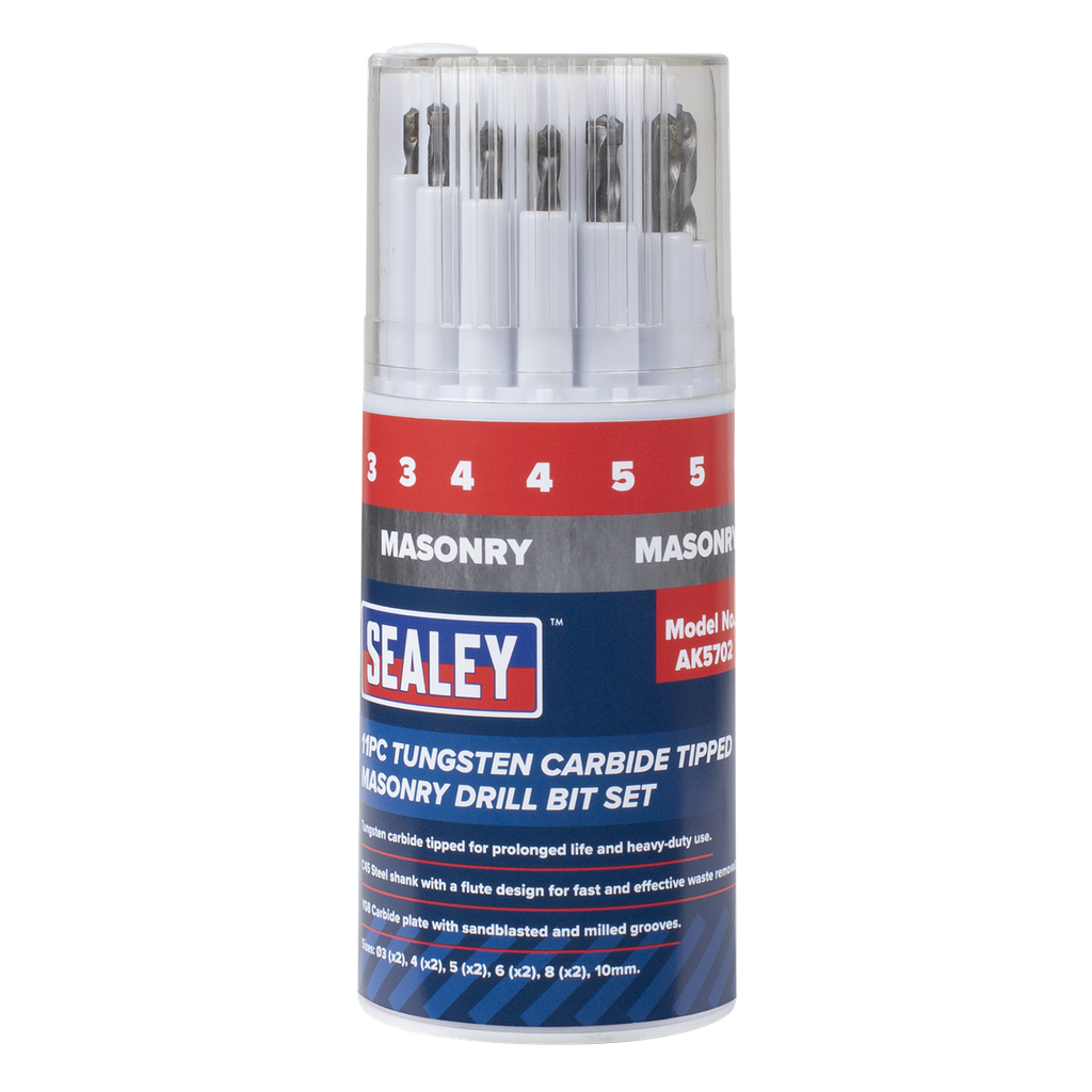 Sealey Tungsten Carbide Tipped Masonry Drill Bit Set 11pc