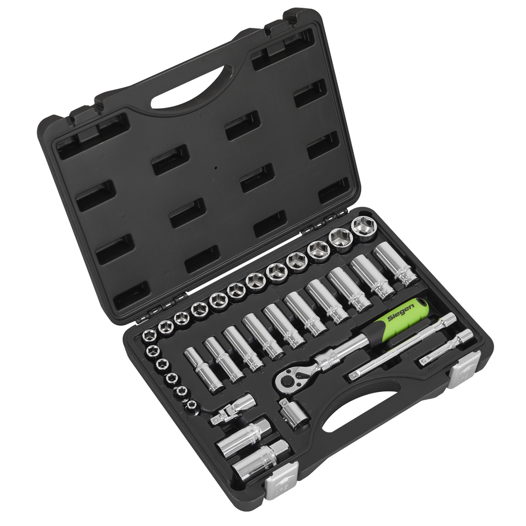 Sealey Siegen Extendable Ratchet Socket Set 3/8"Sq Drive 34pc