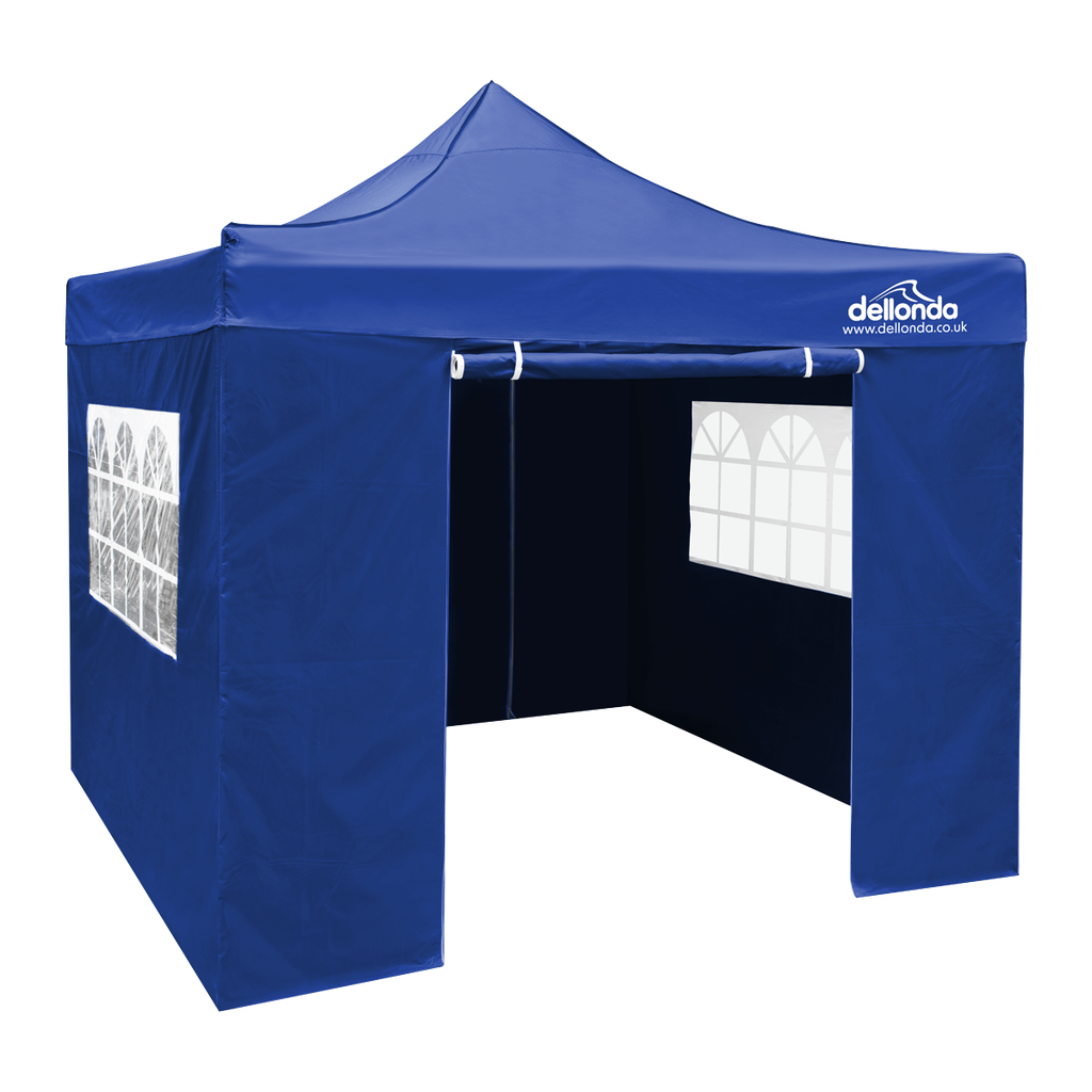 Dellonda Premium 2x2m Pop-Up Gazebo & Side Walls, PVC Coated, Water-Resistant Fabric, Supplied with Carry Bag, Rope, Stakes & Weight Bags - Blue