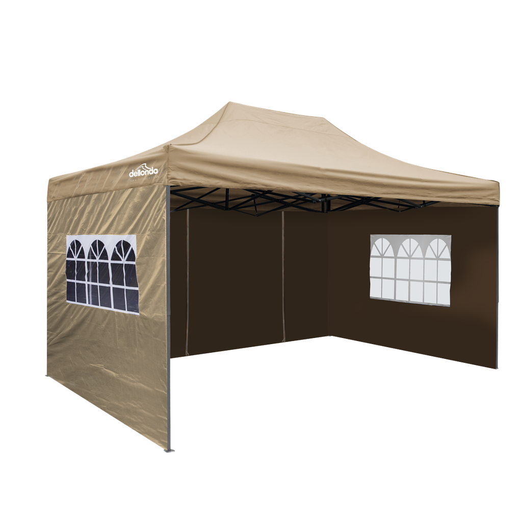 Dellonda Premium 3x4.5m Pop-Up Gazebo & Side Walls, PVC Coated, Water-Resistant Fabric with Carry Bag, Rope, Stakes & Weight Bags - Beige
