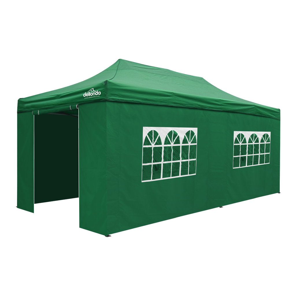Dellonda Premium 3x6m Pop-Up Gazebo & Side Walls, PVC Coated, Water-Resistant Fabric with Carry Bag, Rope, Stakes & Weight Bags - Green