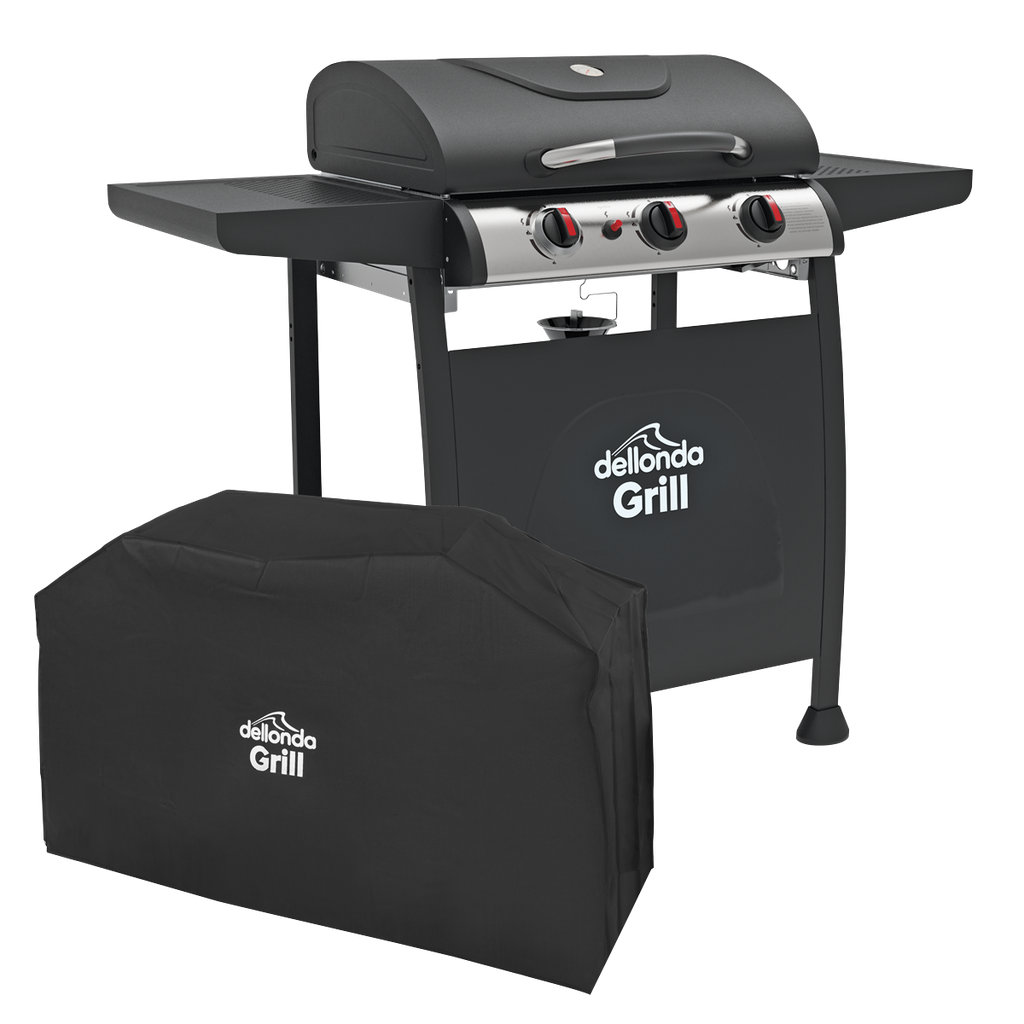 Dellonda 3 Burner Gas BBQ Grill with Piezo Ignition, Thermometer & Cover