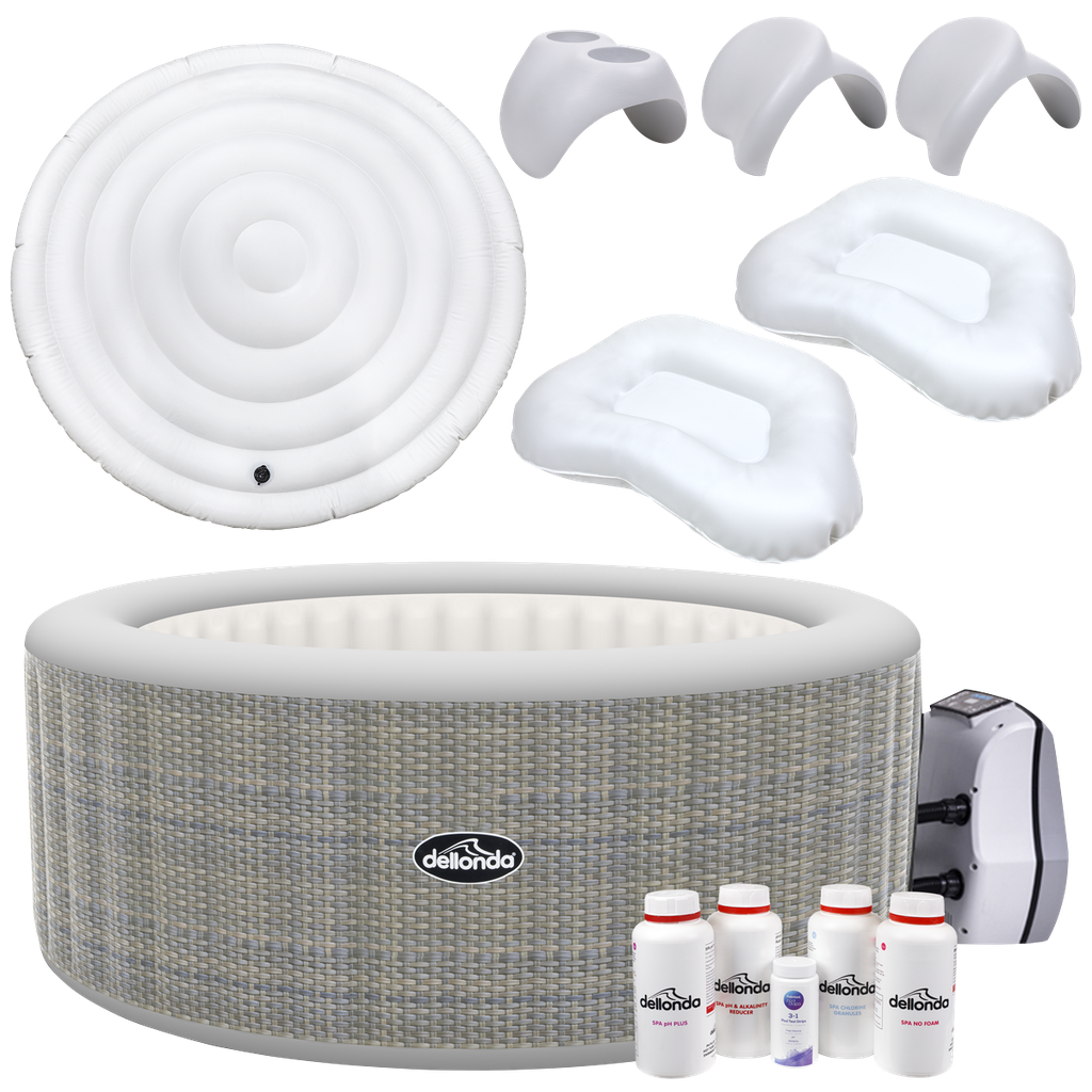 Dellonda 4-6 Person Inflatable Hot Tub/Spa with Smart Pump & Starter Kit - Rattan Effect