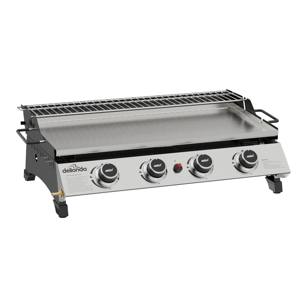 Dellonda 4 Burner Stainless Steel Portable Gas Plancha with Warming Rack 10kW