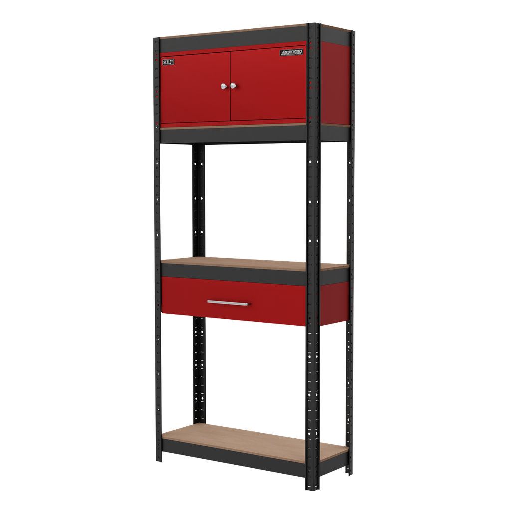 Shelving Unit 4-Tier with Cupboard & Drawer