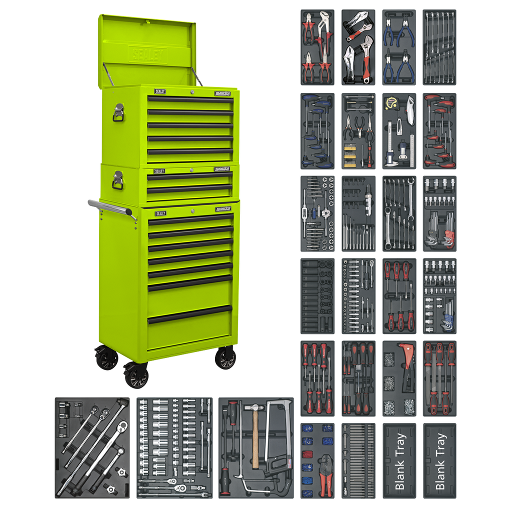 Superline PRO® Tool Chest Combination 14 Drawer with 1179pc Tool Kit - Green