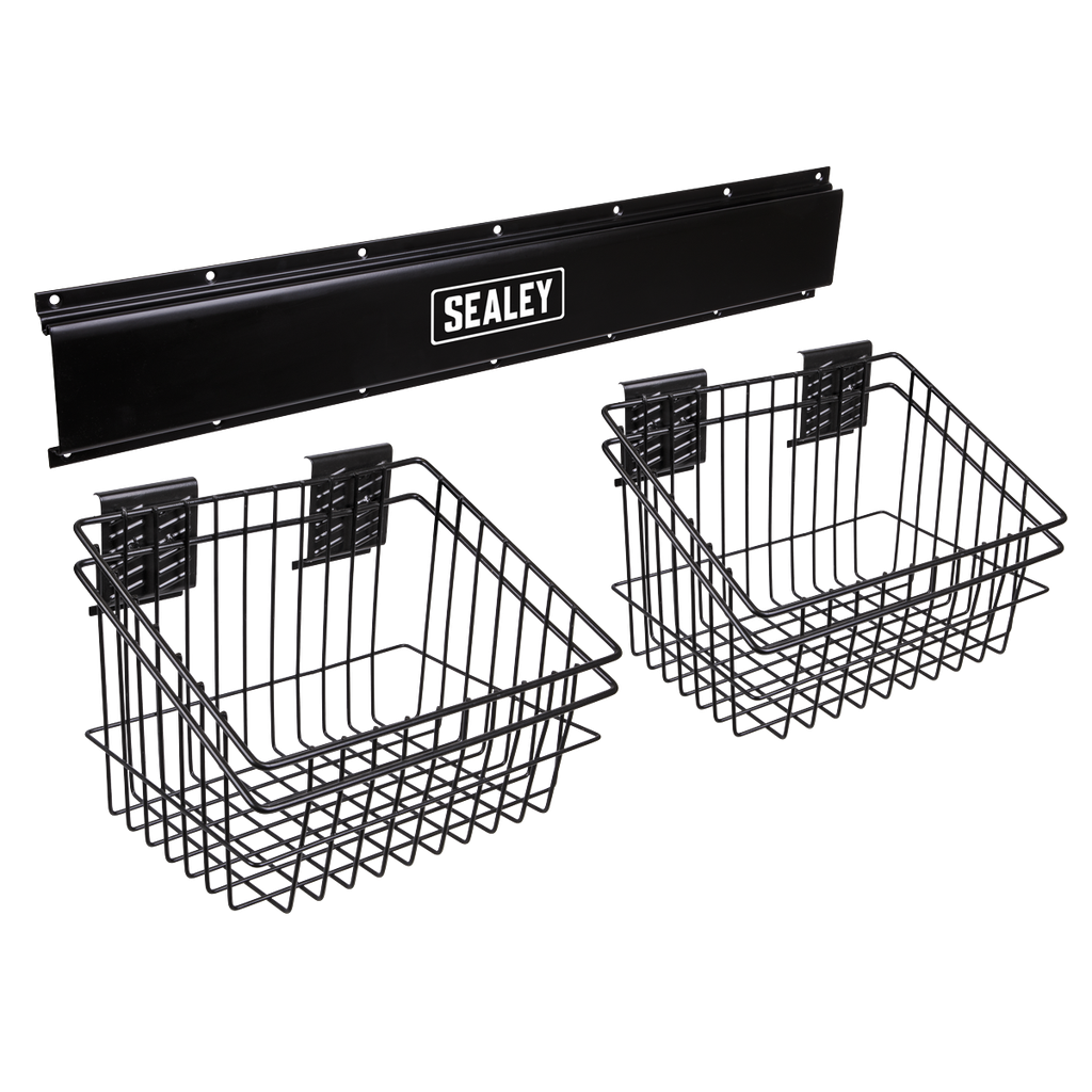 Sealey Wall Mounting Storage Rail with 2 Baskets