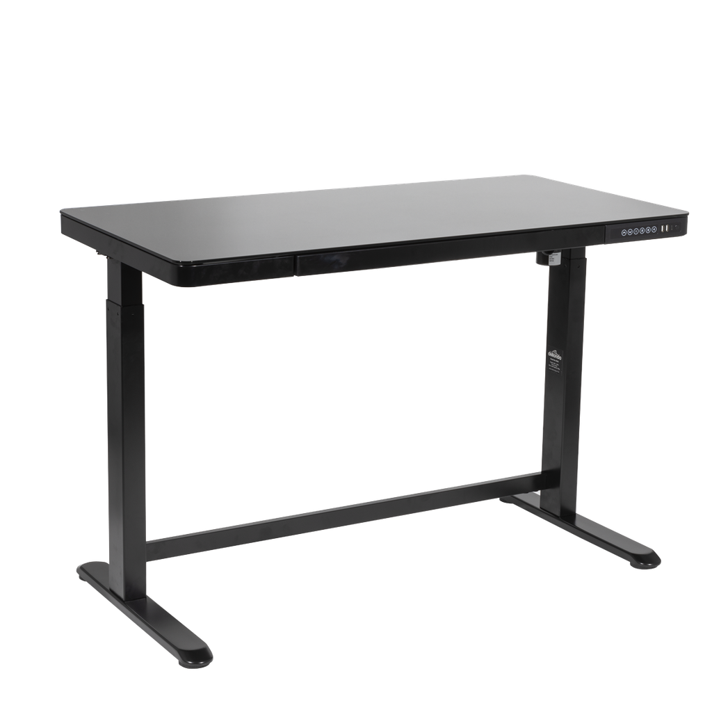 Dellonda Single Motor Ultra-Quiet Electric Desk with Control Panel, USB Port & Drawer - Black Desktop