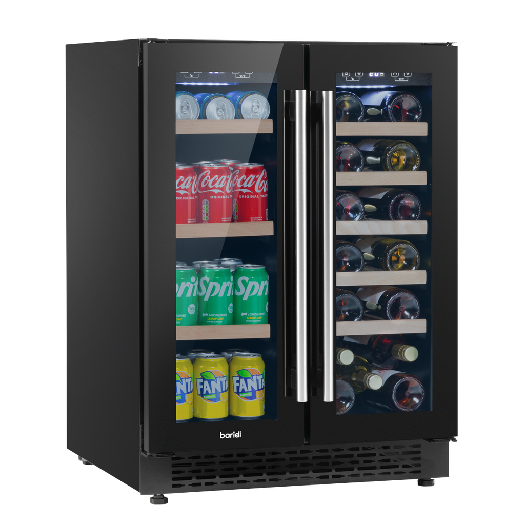 Baridi 40 Bottle/120 Can Under-Counter/Freestanding Dual Zone Wine Fridge & Cooler 60cm