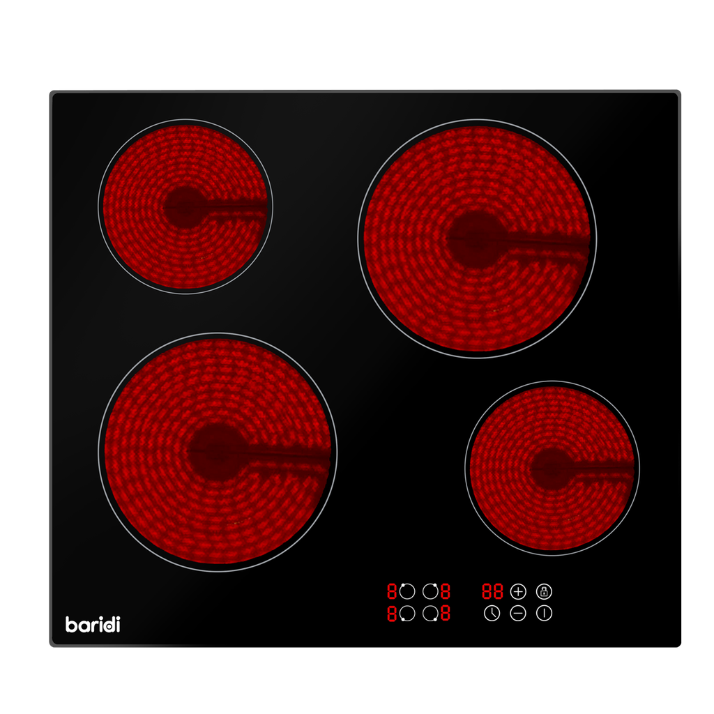 Baridi Integrated Ceramic Hob with 4 Cooking Zones 60cm - Black Glass