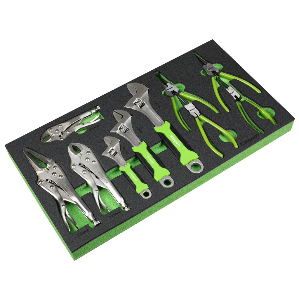 Siegen Adjustable Wrench & Pliers Set with Tool Tray 10pc