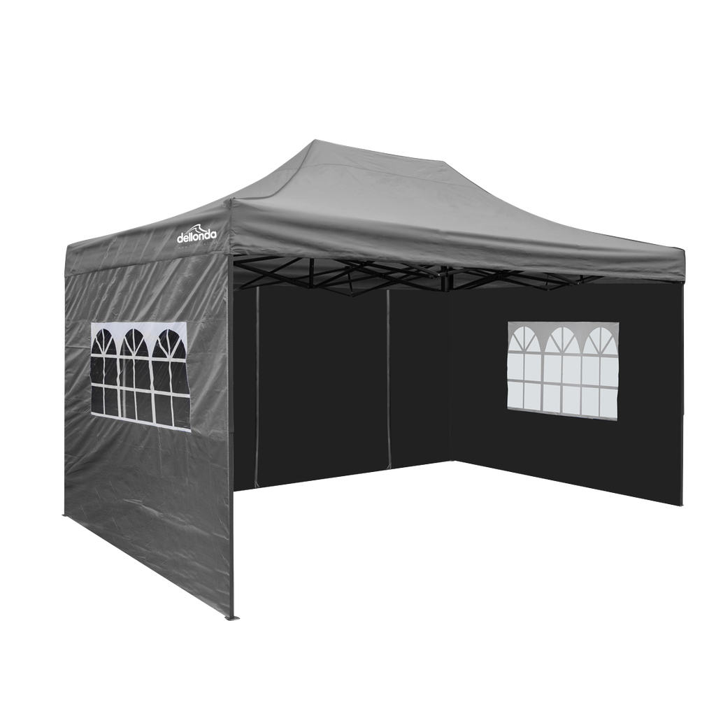 Dellonda Premium 3x4.5m Pop-Up Gazebo & Side Walls, PVC Coated, Water-Resistant Fabric with Carry Bag, Rope, Stakes & Weight Bags - Grey