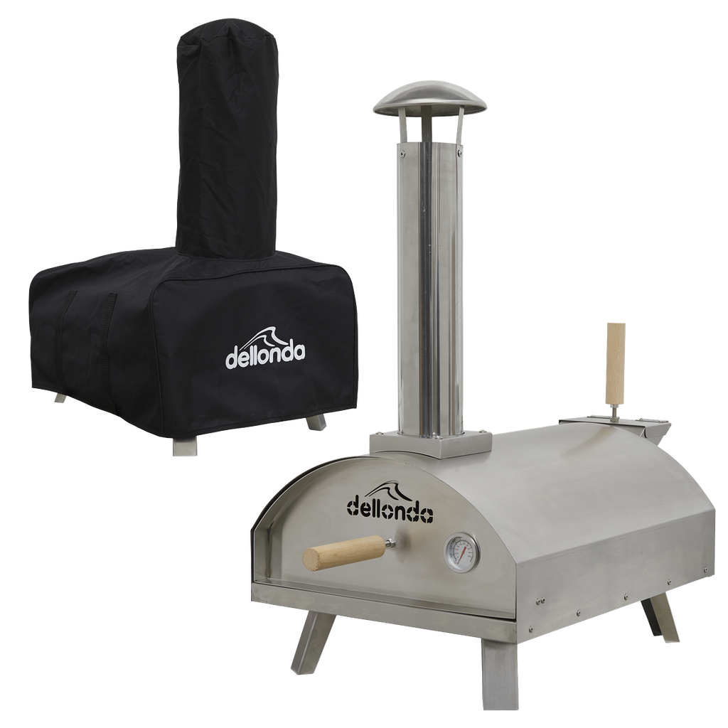 Dellonda Wood-Fired Pizza Oven, Pizza Peel & Cover 14" - Stainless Steel