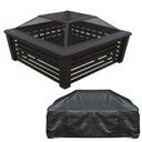 Dellonda 89cm Square Outdoor Fire Pit, Mesh Screen Lid, Black with Water-Resistant Drawstring Cover