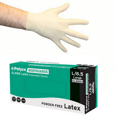 [POL.GL888/L] Polyco Bodyguard Latex Glove Powder Free Cream AQL 4.0 Large (Bo