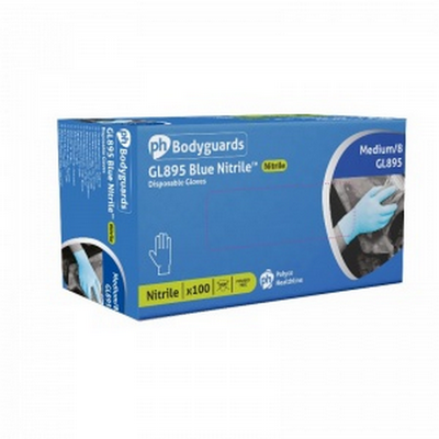 [POL.GL895/M] Polyco Bodyguard Nitrile Gloves Blue Powder Free AQL 4.0 Medium 