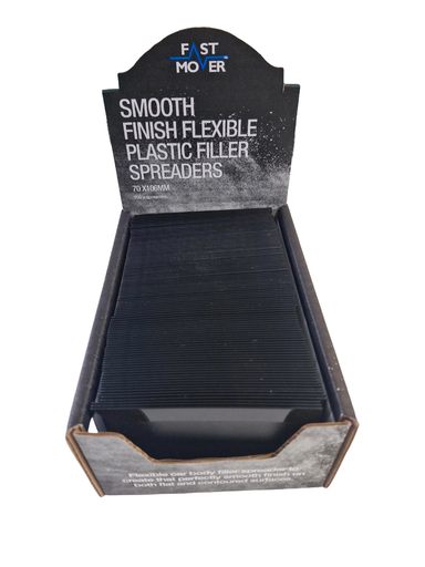 [FMT4040] Fast Mover Plastic body filler spreaders. Plain black, 100mm wide. 100 spreaders per dispenser box