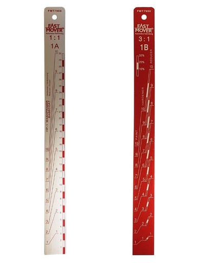 [FMT7900] Fast Mover Paint measuring stick with ratios. Aluminium 370 x 32 x 2mm. 1:1 & 3:1